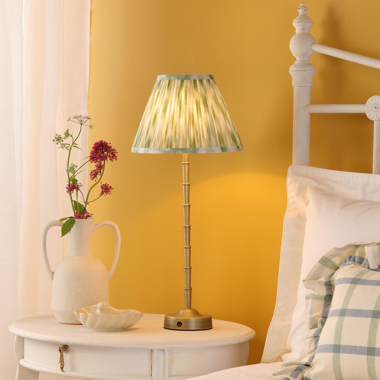 Wyman Rechargeable Table Lamp Matt Antique Brass With Shade LED