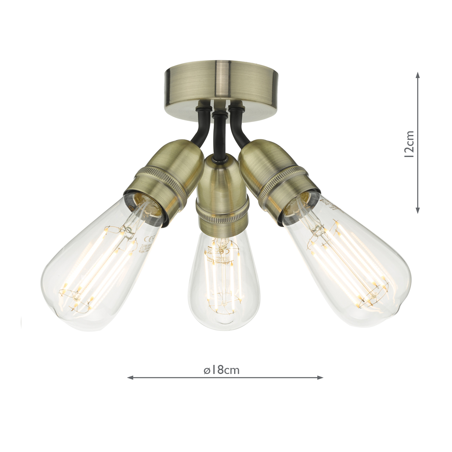 Yao 3 Light Flush Antique Brass