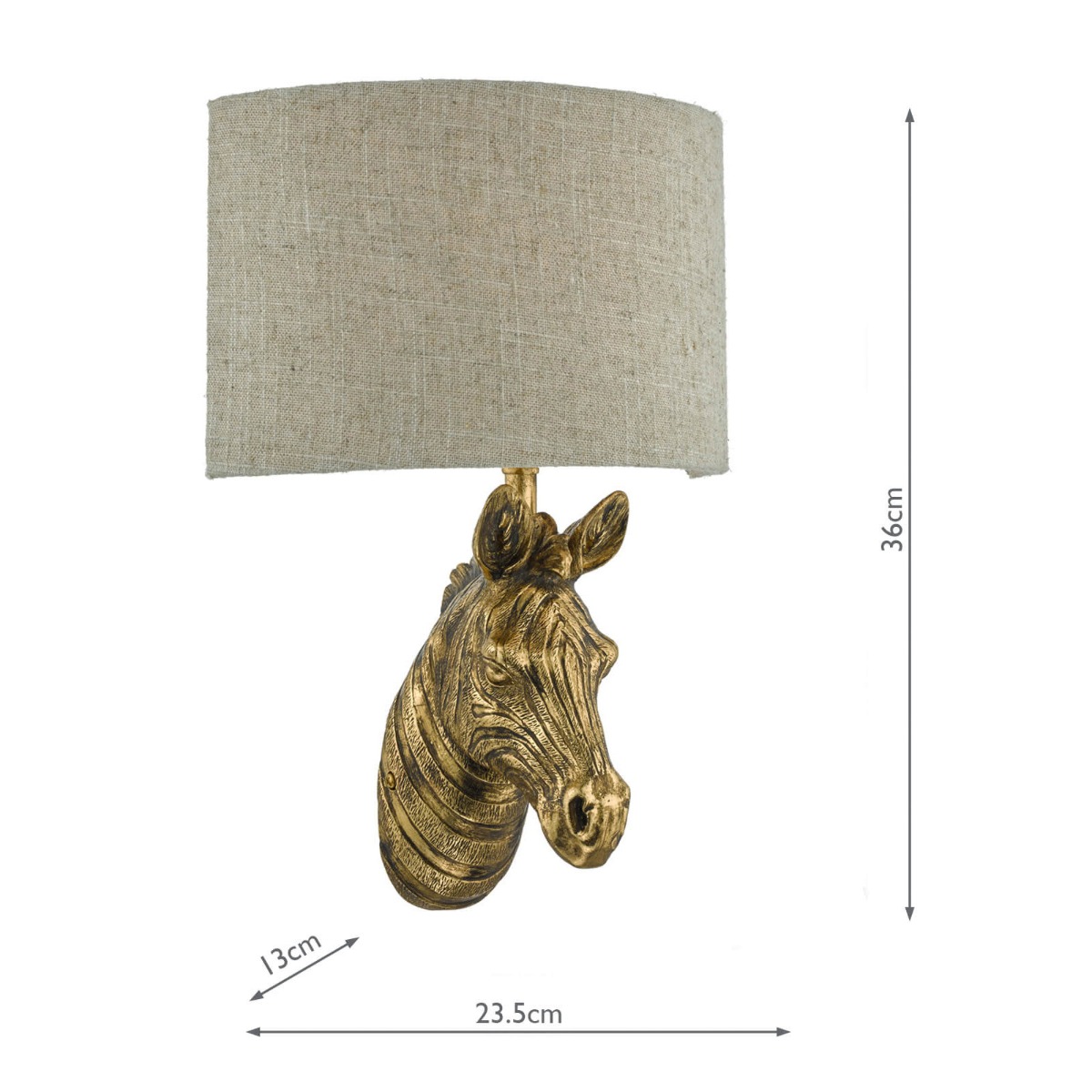 Abby Zebra Wall Light Gold with Natural Linen Shade