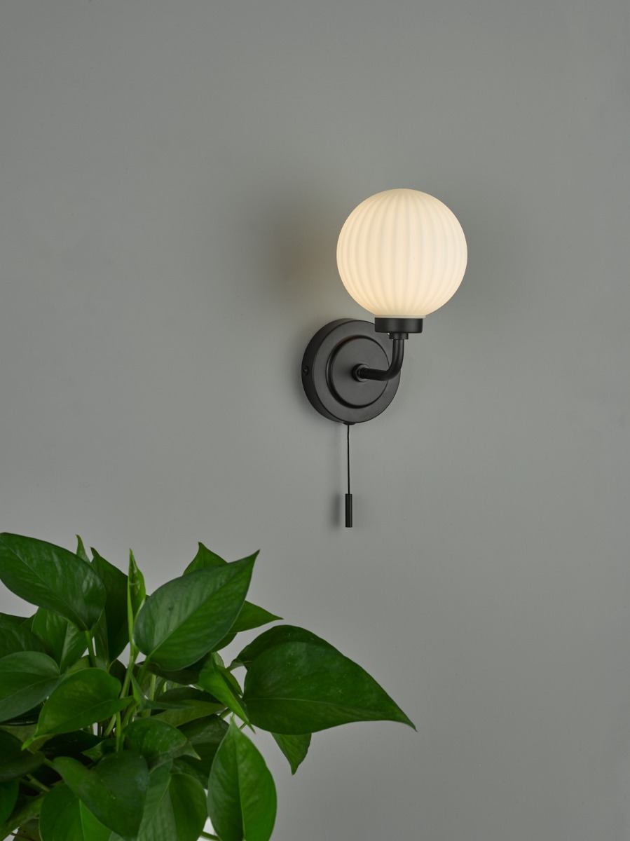 Alrik Bathroom Wall Light Matt Black and Opal Glass IP44