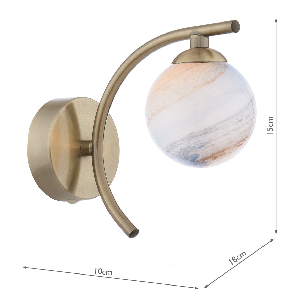 Atiya Wall Light Antique Brass With Planet Style Glass