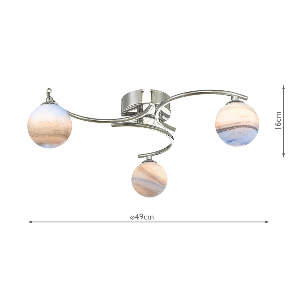 Atiya 3 Light Semi Flush Polished Chrome With Planet Style Glass