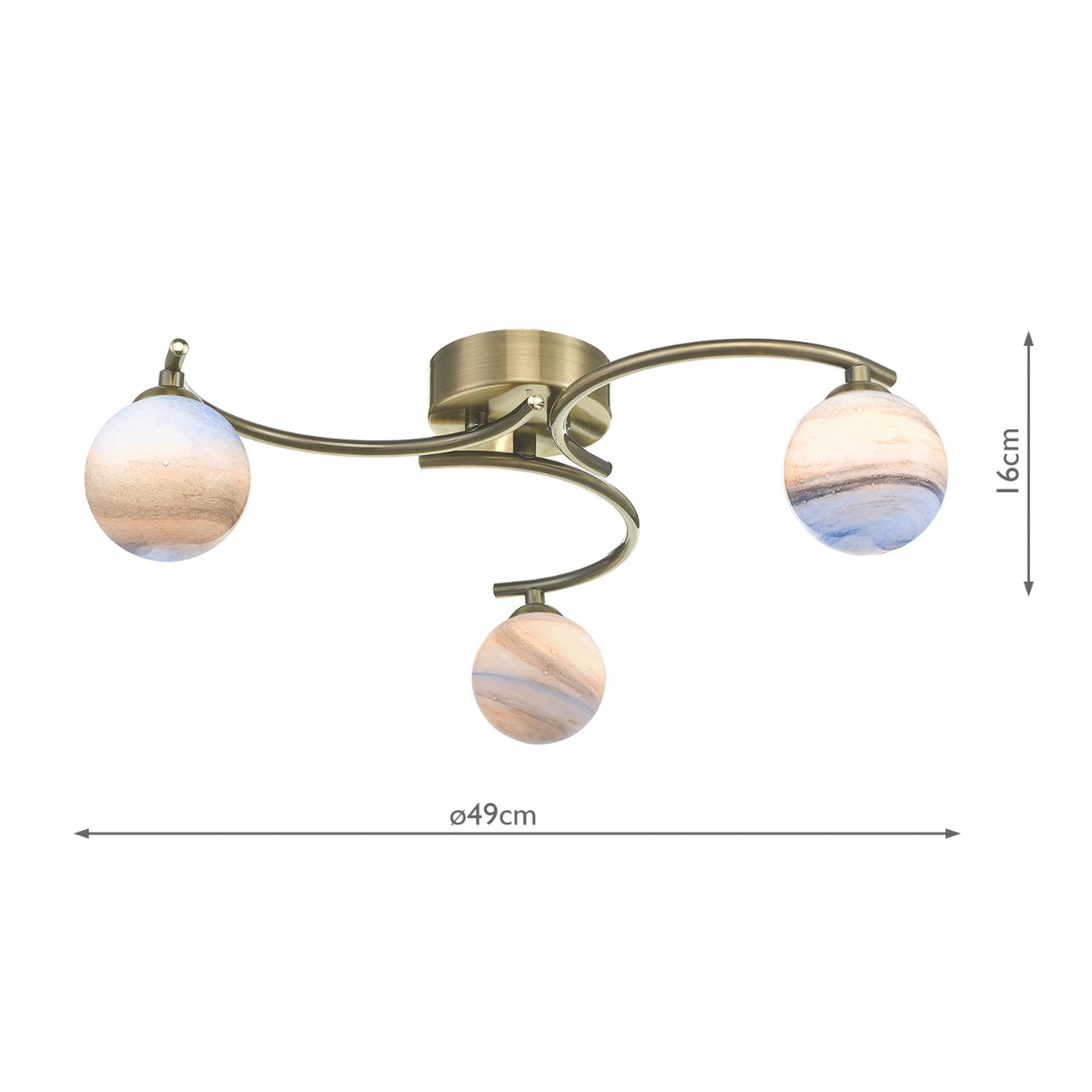 Atiya 3 Light Semi Flush Antique Brass With Planet Style Glass