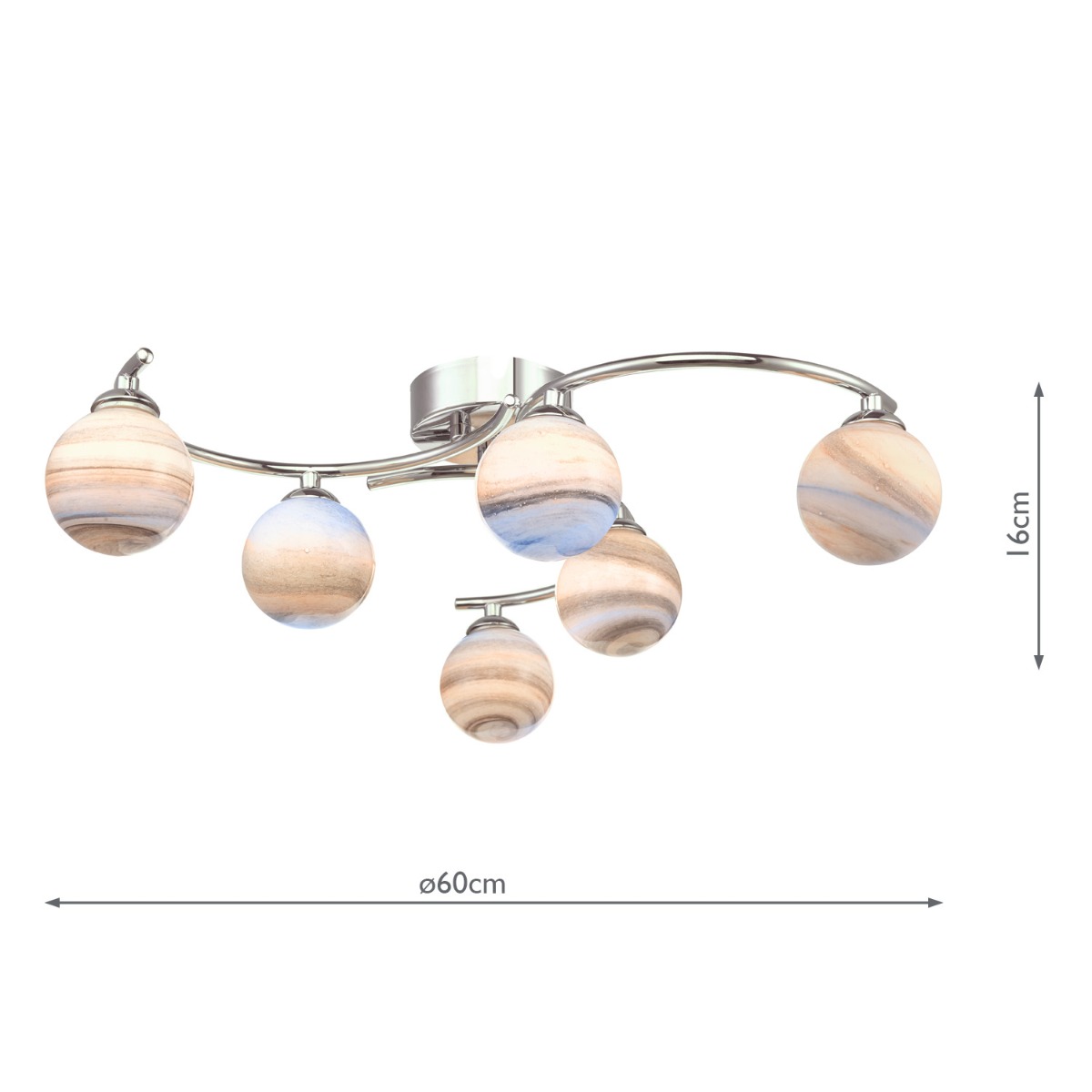 Atiya 6 Light Semi Flush Polished Chrome With Planet Style Glass