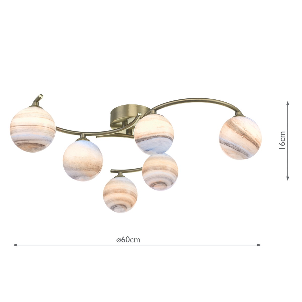 Atiya 6 Light Semi Flush Antique Brass With Planet Art Glass