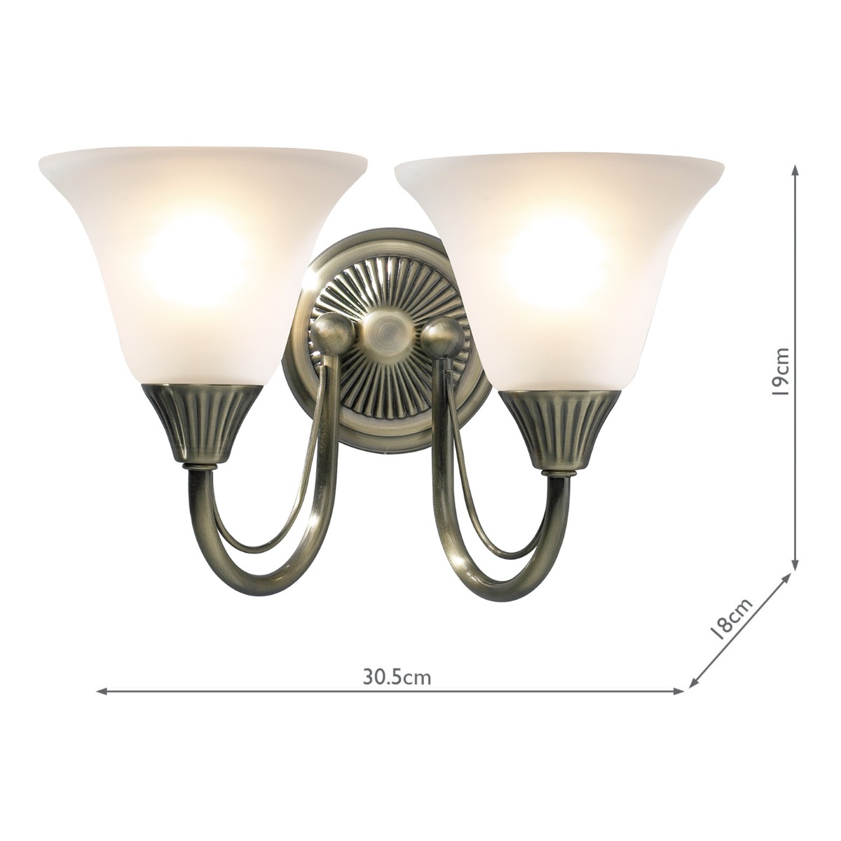 Boston 2 Light Wall Light Antique Brass and Opal Glass