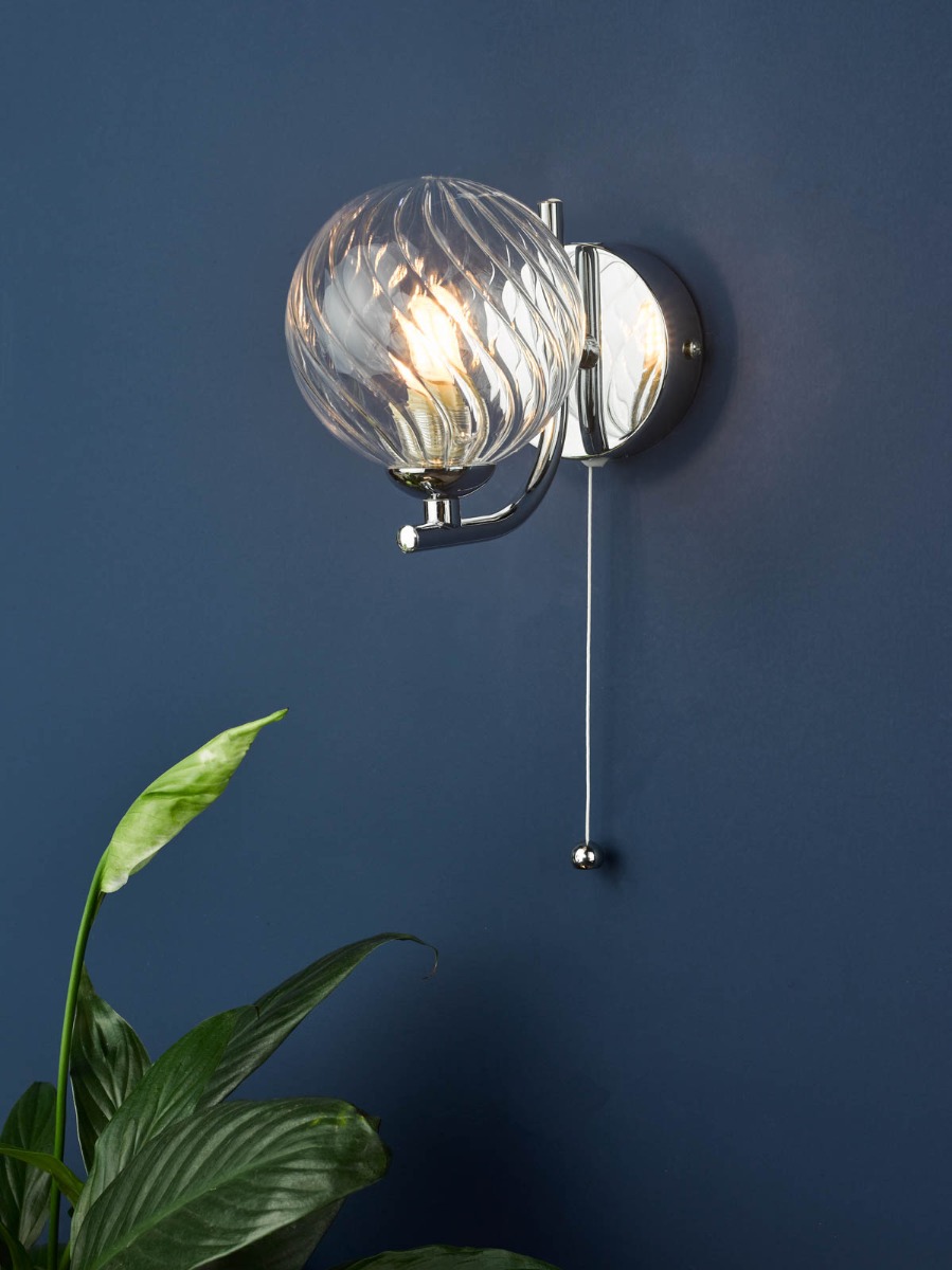 Cradle Wall Light Polished Chrome With Twisted Glass
