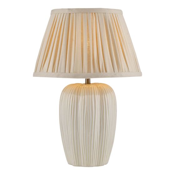 Abigail Table Lamp Cream Ceramic and Antique Brass With Linen Pleated Shade