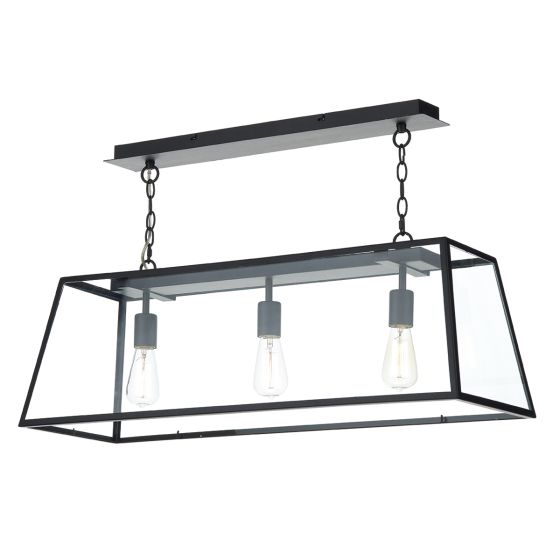 Academy 3 Light Bar Pendant Matt Black and Glass
