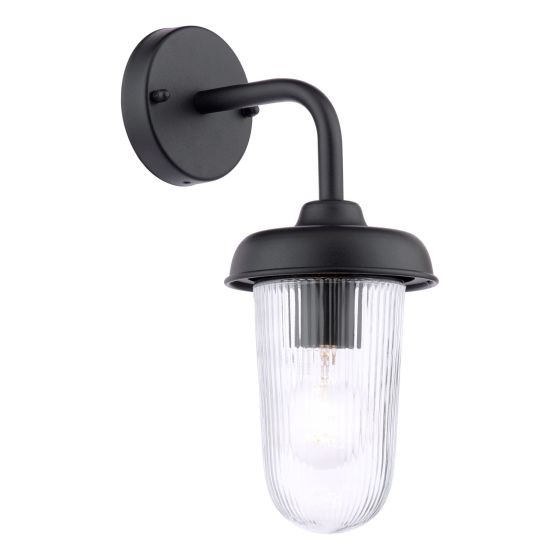 Acotas Outdoor Wall Light Matt Black and Ribbed Glass IP44