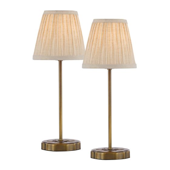 Adyara Twin Pack Table Lamp Antique Bronze With Linen Pleated Shade