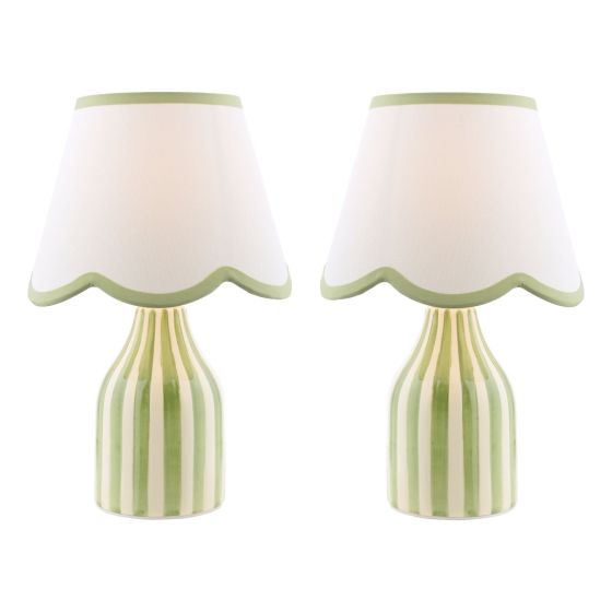 Aimee Twin Pack Table Lamp Green Ceramic With Shade