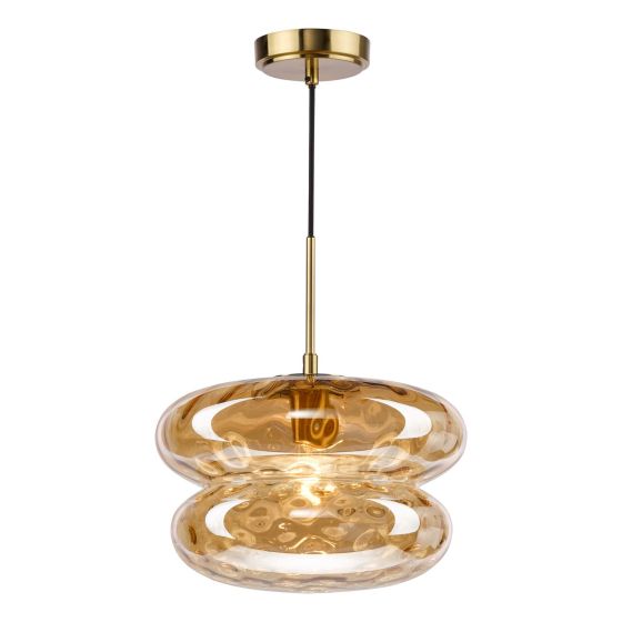 Alcella Pendant Natural Brass and Amber Dimple Glass