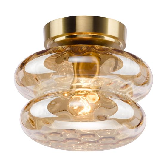 Alcella Wall/Ceiling Light Natural Brass and Amber Dimple Glass