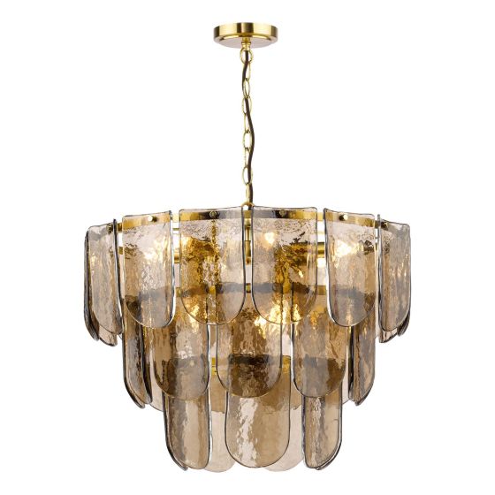Anielle 9 Light Chandelier Natural Brass and Tea Smoked Glass