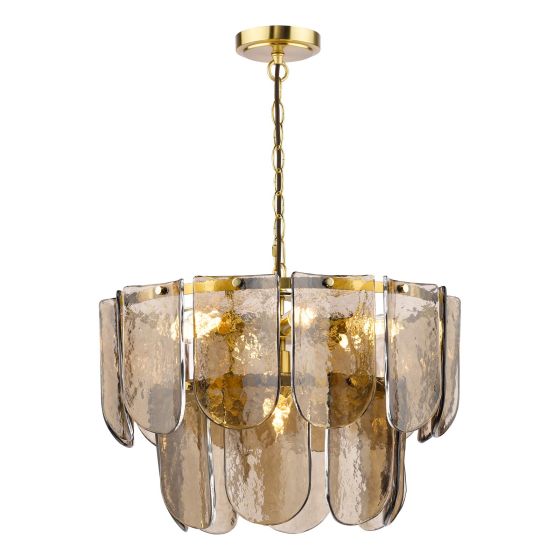 Anielle 7 Light Chandelier Natural Brass and Tea Smoked Glass