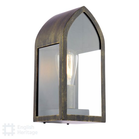 Audley End Outdoor Wall Light Hand-brushed Black/Gold and Glass IP44