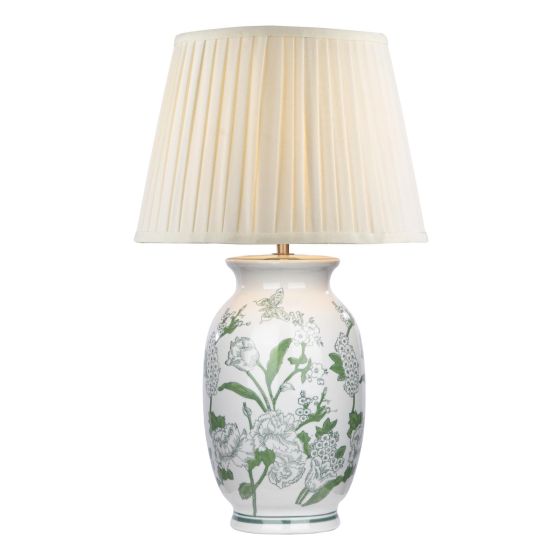 Aviara Table Lamp Green Ceramic and Antique Brass With Ivory Pleated Shade