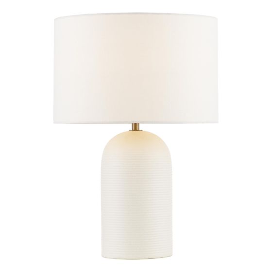 Bayonne Table Lamp White Ceramic and Antique Brass With Linen Drum Shade