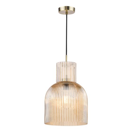 Bixby Pendant Amber Ribbed Glass and Brushed Bronze