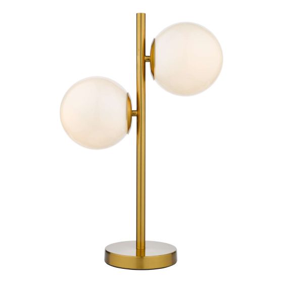 där lighting Bombazine 2 Light Table Lamp Natural Brass Opal Glass