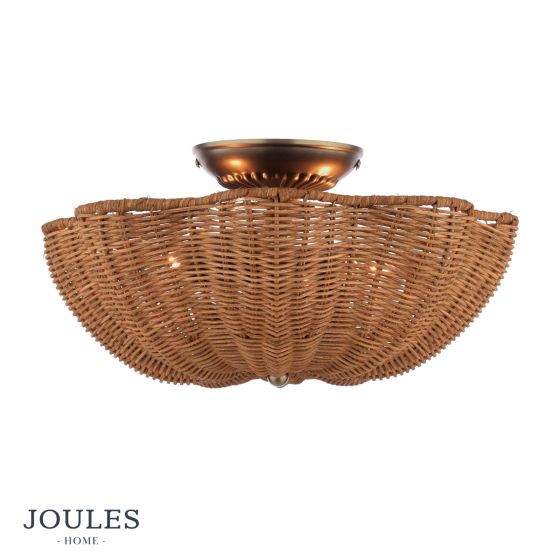 Joules Braywick 2 Light Flush Satin Bronze and Rattan Shade