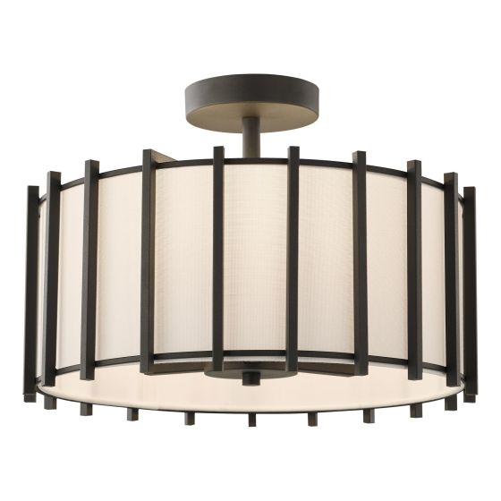 Cagliari 3 Light Semi-Flush Matt Black With Linen Shade
