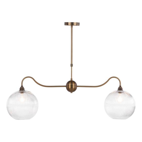 Caliro 2 Light Bar Pendant Antique Bronze with Ribbed Globe Glasses
