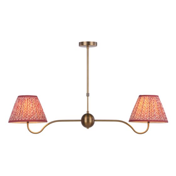 Caliro 2 Light Bar Pendant Antique Bronze with Red Leaf Print Pleated Shades