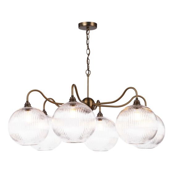 Caliro 6 Light Pendant Antique Bronze with Ribbed Glass Globe Shades