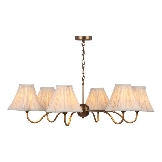Caliro 6 Light Pendant Antique Bronze with Taupe Pleated Scallop Shades