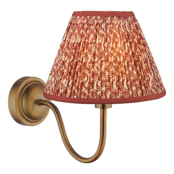 Caliro Wall Light Antique Bronze with Red Leaf Print Pleated Shade