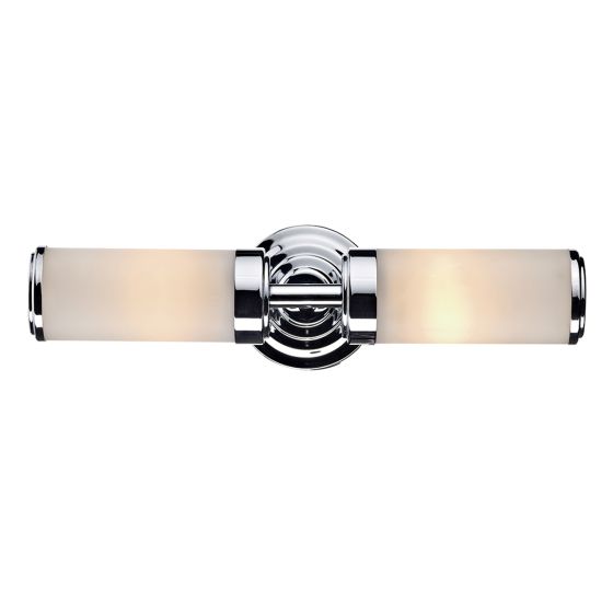 Century Bathroom 2 Light Wall Light Polished Chrome Opal Glass IP44