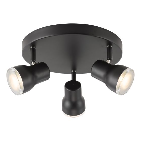 Clint 3 Light Bathroom Plate Spotlight Matt Black IP44