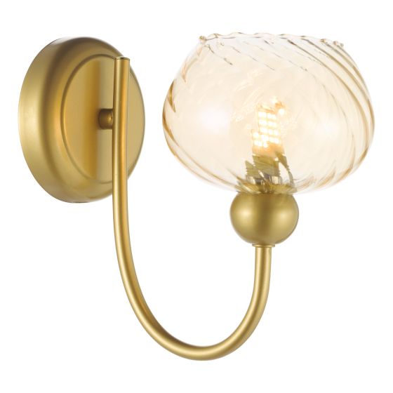 Cognac Wall Light Satin Gold and Champagne Ribbed Glass