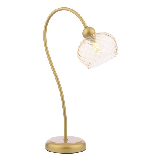 Cognac Table Lamp Satin Gold and Champagne Ribbed Glass