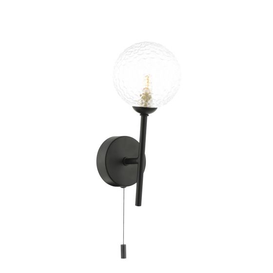 Cohen Wall Light Matt Black With Clear Hammered Glass