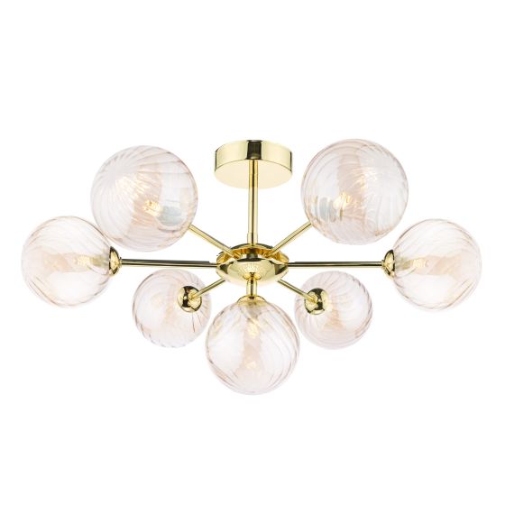 Cohen 7 Light Semi Flush Polished Gold With Twisted Amber Glass