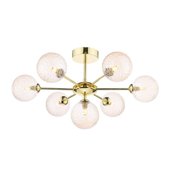 Cohen 7 Light Semi Flush Polished Gold With Amber Hammered Glass