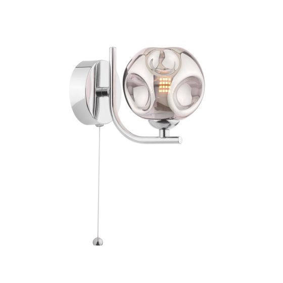 Cradle 1 Light Wall Light Polished Chrome With Closed Organic Smoked Glass