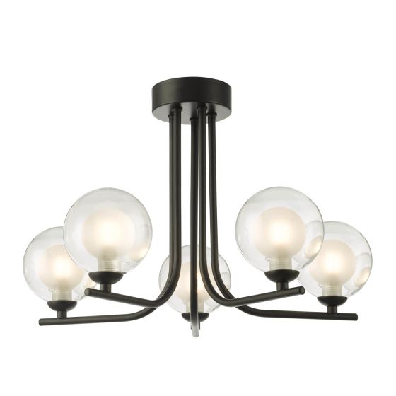 Cradle 5 Light Semi Flush Matt Black With Clear/Opal Glass