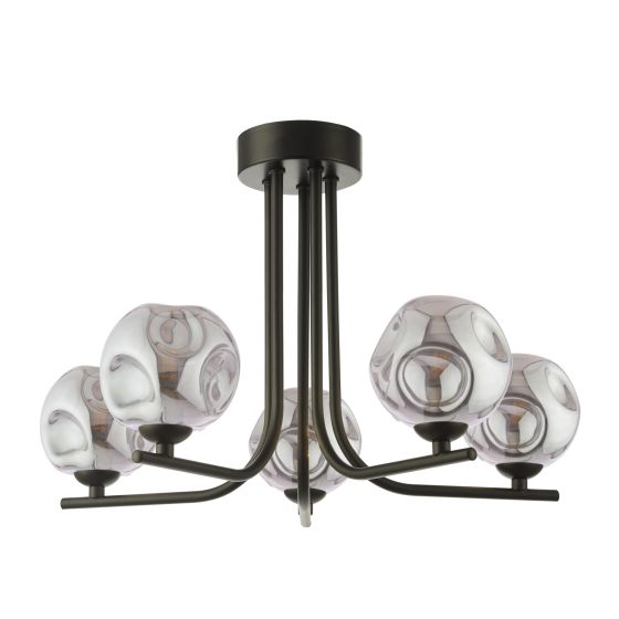 Cradle 5 Light Semi Flush Matt Black With Closed Organic Smoked Glass
