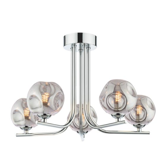 Cradle 5 Light Semi Flush Polished Chrome With Closed Organic Smoked Glass