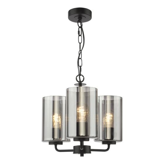 Daylin 3 Light Pendant Satin Black and Smoked Ribbed Glass
