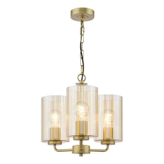 Daylin 3 Light Pendant Satin Gold and Amber Ribbed Glass
