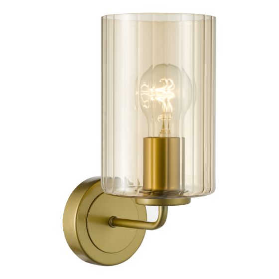 Daylin Wall Light Satin Gold and Amber Ribbed Glass