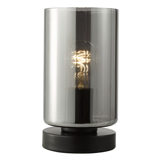 Daylin Table Lamp Satin Black and Smoked Ribbed Glass