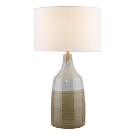 Desirus Table Lamp Blue Ceramic and Antique Brass With Ivory Drum Shade
