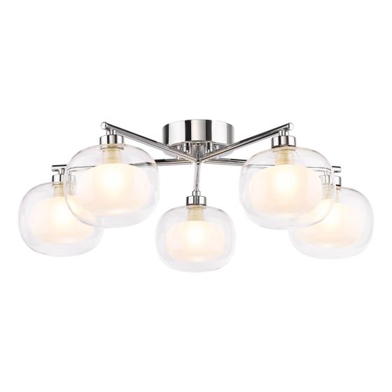 Diego 5 Light Semi-Flush Polished Chrome and Opal Dual Layer Glass
