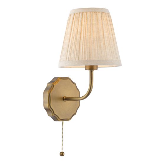 Dijon Wall Light Antique Bronze With Natural Linen Pleated Shades